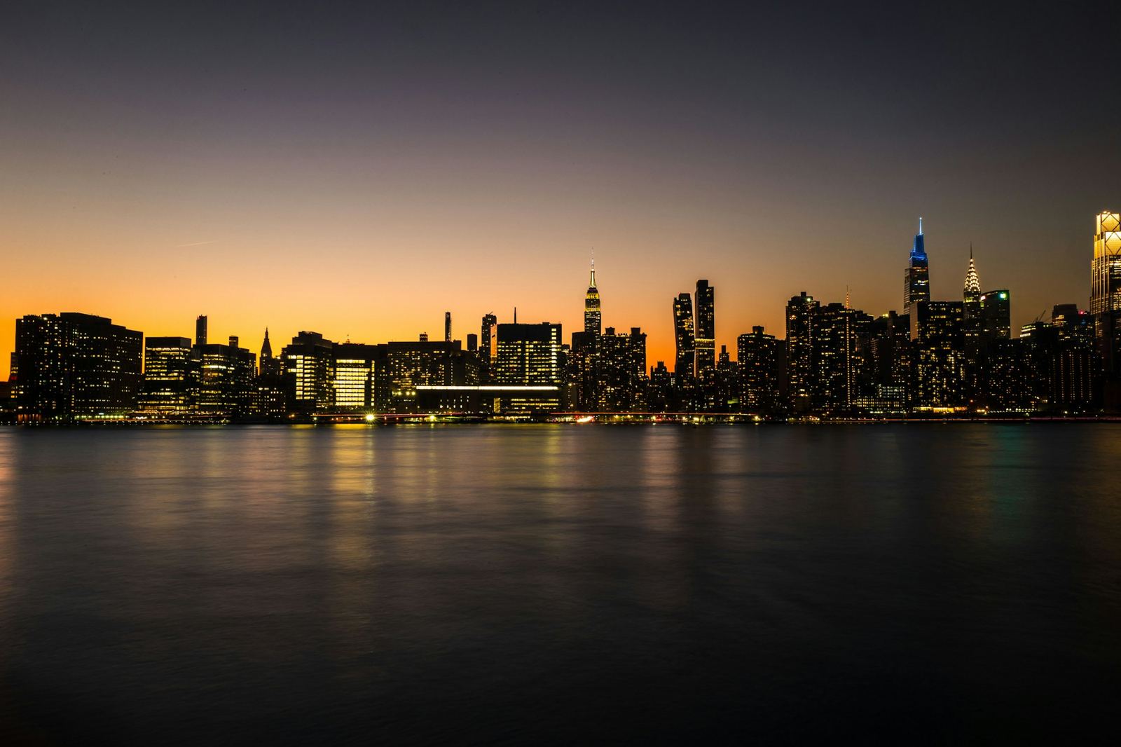 The Manhattan skyline at dusk